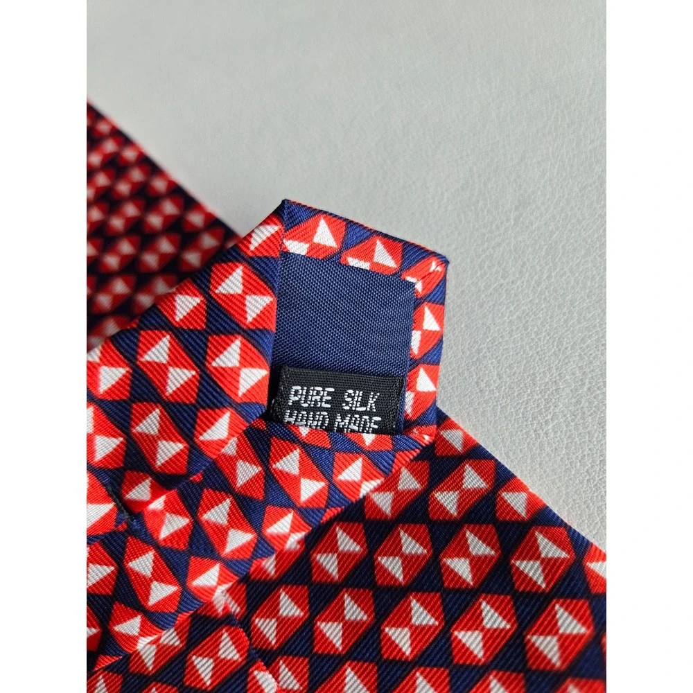 Red Navy‎ White Geometric Hourglass Silk Necktie Hand Made Classic Tie Business
